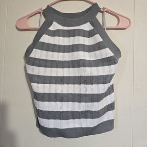 Striped Gray and White Halter Top